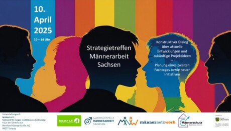 farbig gestaltete Einladung für das Strategietreffen Männerarbeit Sachsen